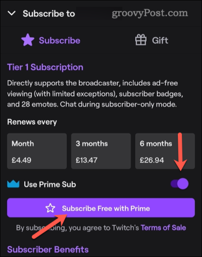 Activating a Prime subscription on Twitch