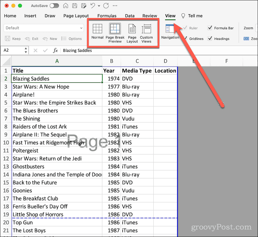 View Ribbon in Excel